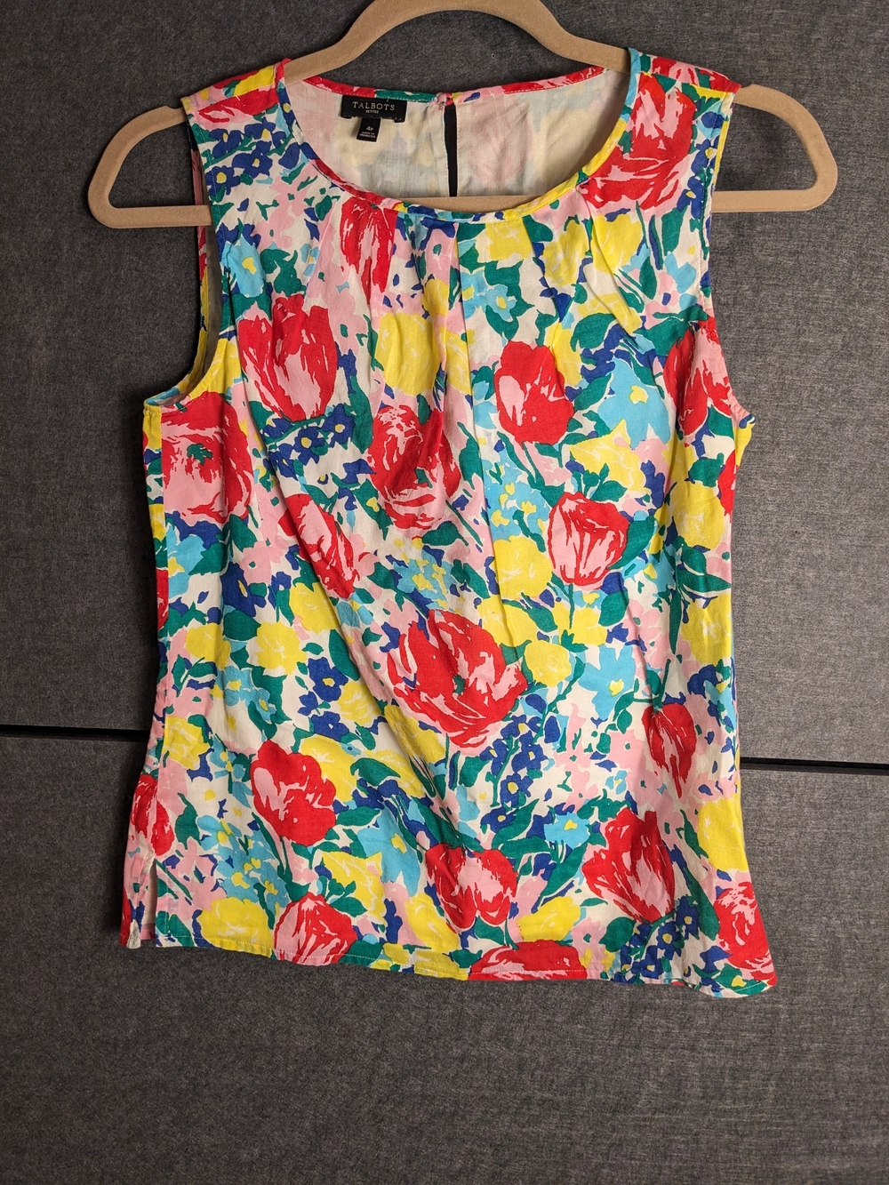 Talbots Floral Sleeveless Cotton Shell in Red, Yellow & Blue
